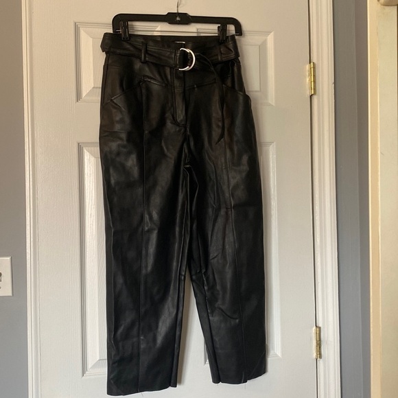 H&M Faux Leather Trousers Pants with belt, black, size 8 - Picture 1 of 5